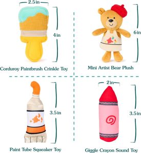 Baby My Little Artist Juego de peluche de 5 piezas 7,5 Cute Bear Rattle Squeaker Crinkle Plush Sensory Toys para recién nacidos - Product Image 3