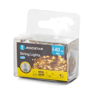 Ghirlanda di luci a LED, filo di rame, a batteria, colore bianco caldo, 4 m - ideale per decorazione e ambientazione - Product Image 2