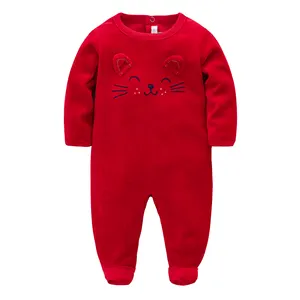 Kırmızı kış tulum bebek kalın boy bebek tulum kadife kumaş yumuşak çocuk tulumları güz giyimi yenidoğan için 24 ay