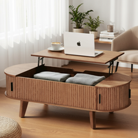 Table basse ovale surélevée avec logo personnalisé, rangement, cadre métallique style Mid-Century, table de salon multi-usage, porte coulissante 180 cm de haut
