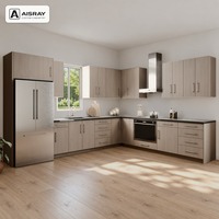 Meuble de cuisine contemporain en stratifié en forme de L avec tiroirs à fermeture amortie pour appartement, conception 3D gratuite, modulaire et personnalisable