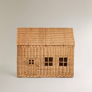 Hand Woven Miniature House <b>Toy</b> <b>Storage</b> <b>Basket</b> Rattan Rectangle Shape Multifunctional Children's Playhouse <b>Storage</b> Solution - Product Image 1