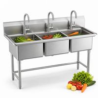 Évier de cuisine professionnel en acier inoxydable robuste à 3 bacs pour la transformation alimentaire – Meilleures ventes