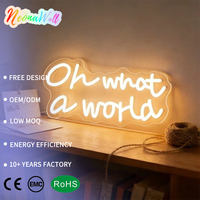 Letrero LED de Neón Neonawall Oh World, IP65, Regulable, Alimentado por USB, Luz Acrílica de Pared, Decoración Cálida y Acogedora para el Hogar, Dormitorio, Cafetería, Fiesta