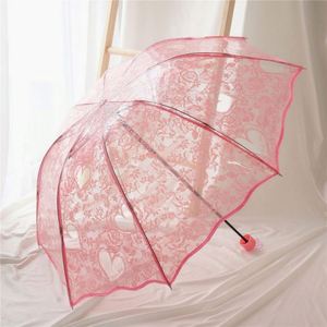 Parasol manuel rose en dentelle, style princesse, à bord festonné floral, en plastique, pour mariage, fête Lolita, cadeaux de détail - Vente en gros - Product Image 4