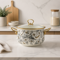 Marmite à soupe en fonte émaillée dorée de qualité alimentaire, personnalisable, épaissie, avec bordure dorée et double poignée, pour cuisinière à induction et gaz
