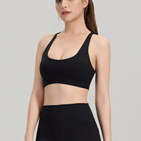 Soutien-gorge de sport respirant en Spandex/Nylon à maintien moyen, dos nu, pour femme, avec design sexy et bretelles croisées, couleur unie, collection Printemps/Été