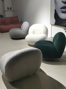 Fauteuil lounge moderne Marilyn en velours, chaise de salon moderne, siège en mousse souple, fauteuil rond blanc pour meubles de maison - Product Image 3