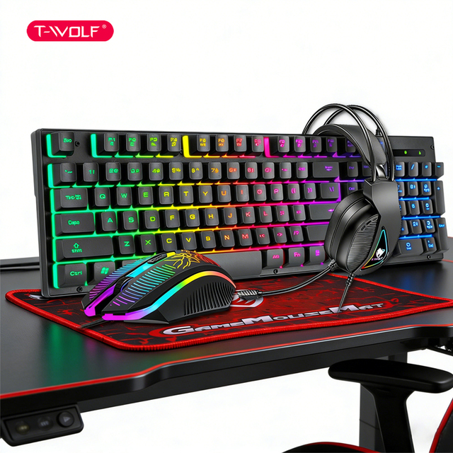 Factory Price 4 in 1 Wired Gaming Keyboard Mouse Headset Mousepad Set RGB Backlit Computer Peripherals Combo for Computer Laptop