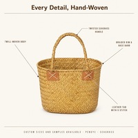 Panier de marché en jonc de mer tressé à la main avec poignée, sac fourre-tout tressé pour fleurs, idéal pour jardin, pique-nique, rangement domestique, personnalisable OEM