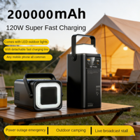 Stasiun Daya Portabel 200000mAh 120W Pengisian Super Cepat USB Ganda Tipe-C Lampu LED Desain Pegangan untuk Berkemah Darurat Luar Ruangan