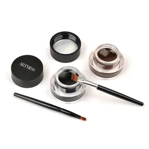 Brown + Black Gel Eyeliner With Brush Makeup Eyebrow Kit Waterproof makeup Cosmetics Set Eyeliner+ Eyebrow