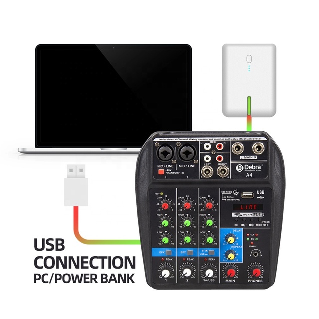Debra Audio A4 Mini Professional DJ Mixing Console Portable USB Sound Card Interface with External Installation Method