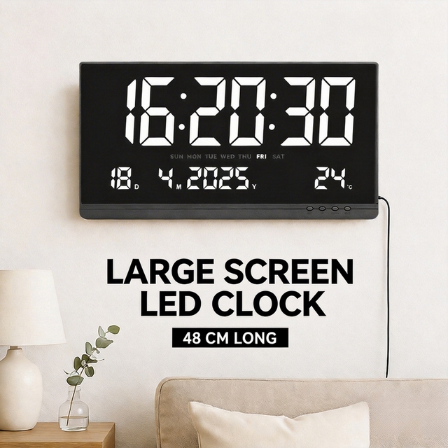 Large Digital Wall Alarm Clock with Remote Control LED Oversized Electric Clock Calendar Geometric Shape USB Cable Operated