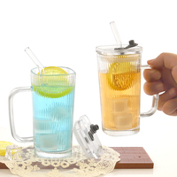 Gobelet à café en verre carré à rayures verticales transparentes et nervurées tasse à thé au jus de fruit