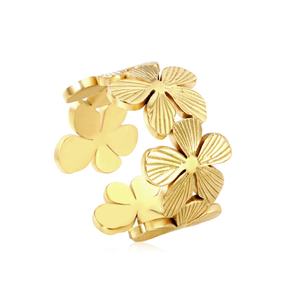 Anillos Ajustables de Acero Inoxidable con Baño de Oro de 18k, Personalizables, Resistentes al Agua, con Diseño de Flor, para Mujer, Venta al Por Mayor - Product Image 1