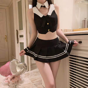 ชุดนอนเซ็กซี่ชุดคอสเพลย์ชุดนักเรียนสีฟ้าขาวมีช่องโชว์เอว - Product Image 4