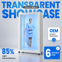 Vitrine holographique grandeur nature pour affichage humain numérique IA, kiosque publicitaire interactif avec roues