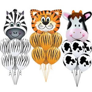 7pcs / set big tiger cow zebra animal head balloons for jungle safari animals theme baby shower decorations for birthday party