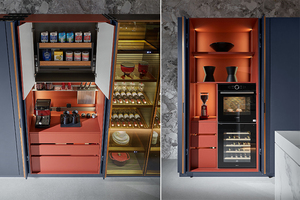 Armoires de cuisine OPPEIN de luxe haut de gamme de style moderne en laque bleue avec plan de travail en céramique frittée - Product Image 6