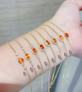 Xinfly 18K Gold Natural Diamonds Fanta Stone <b>Charm</b> Bracelet Pendant Cuban Chain <b>Bangle</b> for Women Gift Wedding Party Custom - Product Image 1