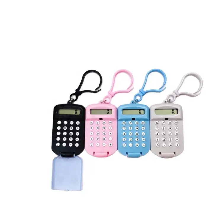 Portable digital calculator hot sale office supplies mini calculator pocket size display cartoon cute creative keychain
