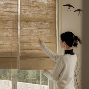 Tende in Stile Giapponese-Cinese in Canna Naturale e Lino - Tende a Rullo Sollevabili per Sala da Tè, Studio e Finestre Piccole - Product Image 3