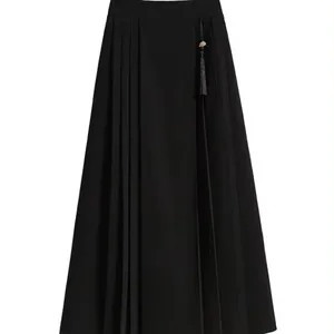 बड़े आकार की प्लीटेड स्कर्ट, लंबी पोशाक में महिलाओं की ऊंची कमर, नई मोटी एमएम पतली चीनी शैली बड़ी स्विंग हॉर्स स्कर्ट
