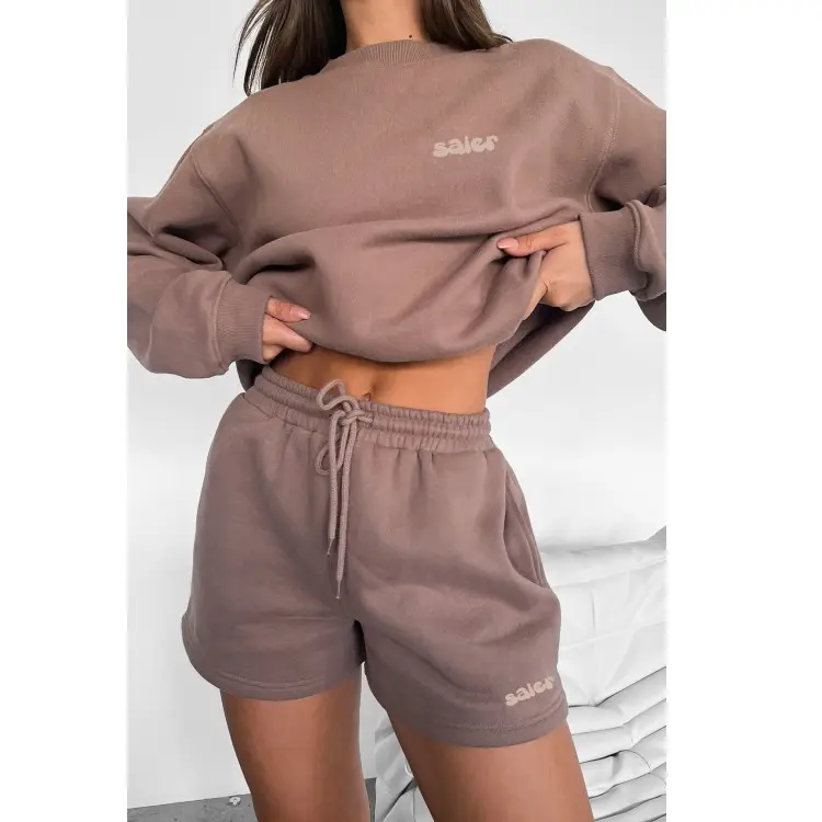 Custom logo sportswear short sweat suit women 2 piece sweatshirts and shorts sets for women jogger jumper women's sets