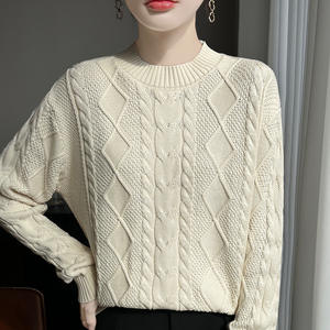 Suéter de Punto Grueso de Algodón para Mujer, Color Sólido, Cuello Redondo, Otoño Invierno 2025, Blanco Roto, Rojo, Negro - Product Image 5