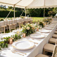 Assiettes en plastique blanches jetables à bord doré gaufré pour fêtes, dîners, mariages, banquets et événements d'anniversaire