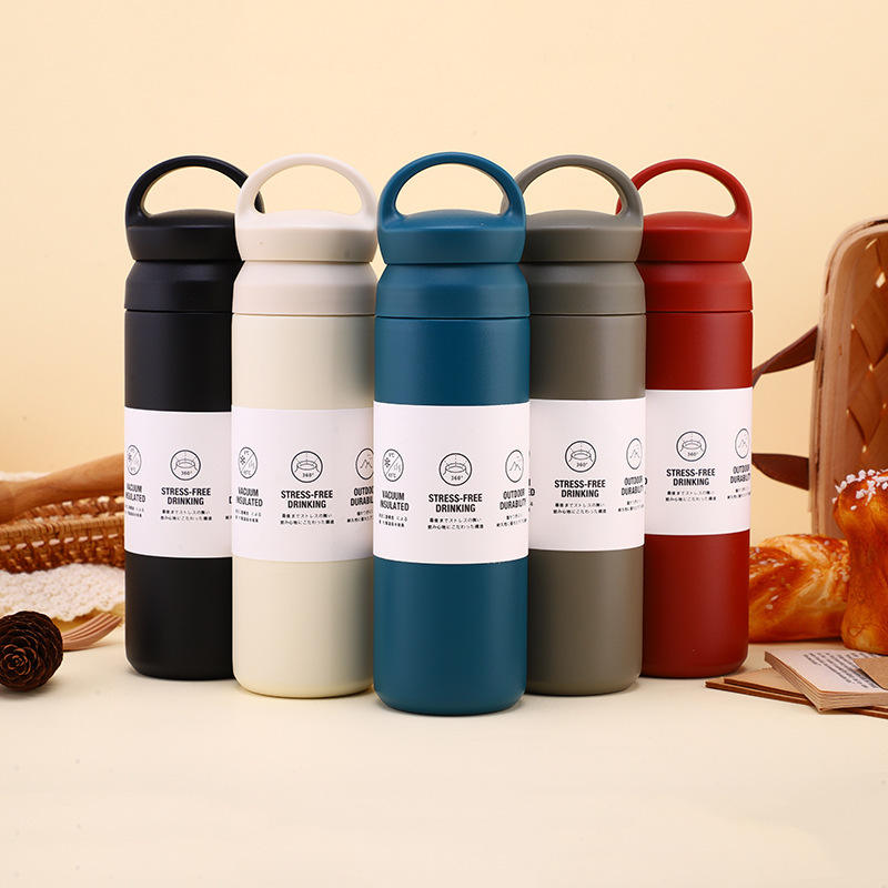 Modern Japanese Element 304 Stainless Steel Thermos Cup Cross-Border Coffee  Handle Portable Car Cup Plastic-Sprayed Vacuum Flask