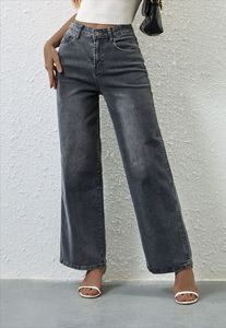 <span class=keywords><strong>Jean</strong></span> droit <span class=keywords><strong>gris</strong></span> clair en denim pour femme/maman, taille haute très extensible, motif uni, coupe ample - Product Image 6
