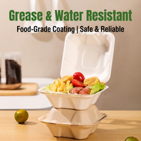 Boîte à burger Interpac en bagasse de canne à sucre 6x6, écologique, en fibres végétales, pliable, avec fermeture magnétique, pour fast-food, burger, sandwich