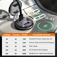 Chargeur de voiture USB-A 18W Type C PD100W Chargeur rapide Prise 12-24V Aluminium pour voitures Camions Prise USB Allume-cigare