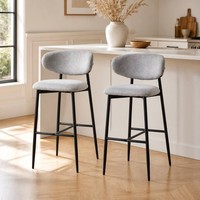 Tabouret de bar moderne en tissu rembourré, structure métallique stable, dossier haut, chaise de comptoir avec repose-pieds pour cuisine, café