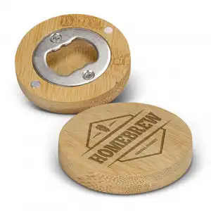 Großhandel benutzerdefinierte graviertes Logo Holz-Flaschenöffner personalisiert runde Form magnetischer Bieröffner