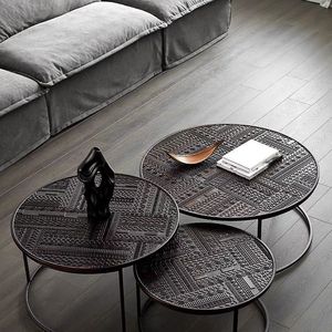 Table basse sculptée en bois massif de Style nordique Accent en fer forgé <span class=keywords><strong>belge</strong></span> Table d'appoint Vintage moderne Simple pour <span class=keywords><strong>la</strong></span> maison petite - Product Image 3