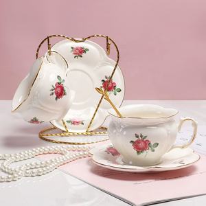 Service à thé en porcelaine motif fleur européenne service à thé en céramique promotionnel avec boîte-cadeau - Product Image 4