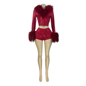 GHH11441 -2025 Nuovo <span class=keywords><strong>Set</strong></span> Due Pezzi <span class=keywords><strong>da</strong></span> Donna alla Moda con Cardigan in Tessuto Elastico Effetto Pelle e Stampa a Caldo - Product Image 2