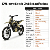 Moto électrique tout-terrain 13 kW de puissance de pointe, batterie lithium 72V40Ah, vitesse maximale 100 km/h, pour adultes