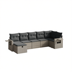 Ensemble de canapés de jardin modulaires en rotin gris avec rangement, mobilier d'extérieur 6 places, design contemporain, structure en acier - Product Image 1