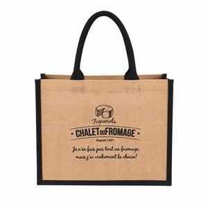 Custom Recyclable Jute Tote Bag Cartoon Character Print Durable Reusable Shopping <b>Handbag</b> Featuring Hand Shoulder - Product Image 3