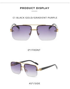 نظارات شمسية للرجال بنصف إطار عتيقة بدون إطار نظارات شمسية عصرية بجسر مزدوج بتصميم غير منتظم نظارات شمسية - Product Image 2