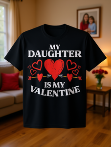 T-shirt coordinata per la famiglia My Daughter Is My Valentine, girocollo nero, manica corta, stampata, 100% cotone, da donna, adulta - Product Image 2