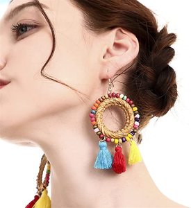 Pendientes de gota de borla de cuentas bohemias étnicas, ropa de fiesta de declaración hecha a mano para mujer, regalo de precio al por mayor a la moda - Product Image 5
