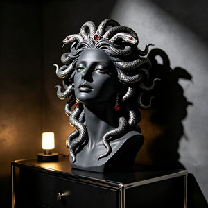 Scultura Personalizzata BZY del <span class=keywords><strong>Busto</strong></span> di Medusa, <span class=keywords><strong>Statua</strong></span> in Resina Nera Opaca per Interni ed Esterni, Decorazione Gotica per Showroom, Piazze, Casa - Product Image 1