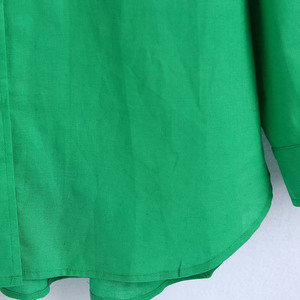 Mode féminine chemises à manches longues surdimensionné solide <span class=keywords><strong>vert</strong></span> Vintage femme Chic Blouse 100% coton rabattu chemises pour femmes - Product Image 6