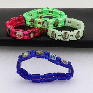 종교 팔찌 보석 PVC 사각 매력 탄성 구슬 팔찌 성도 스티커 드롭 오일 팔찌 묵주 선물 - Product Image 2