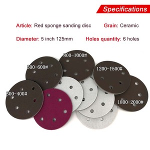 Disque de ponçage en mousse rouge de 5 pouces à 6 trous avec fixation auto-agrippante, abrasif, pour ponçage humide et sec, pour le polissage du métal et du bois - Product Image 3